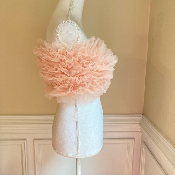 ZARA Pink Tulle Ruffle Strapless Crop Tube Top NWT - Picture 4 of 14